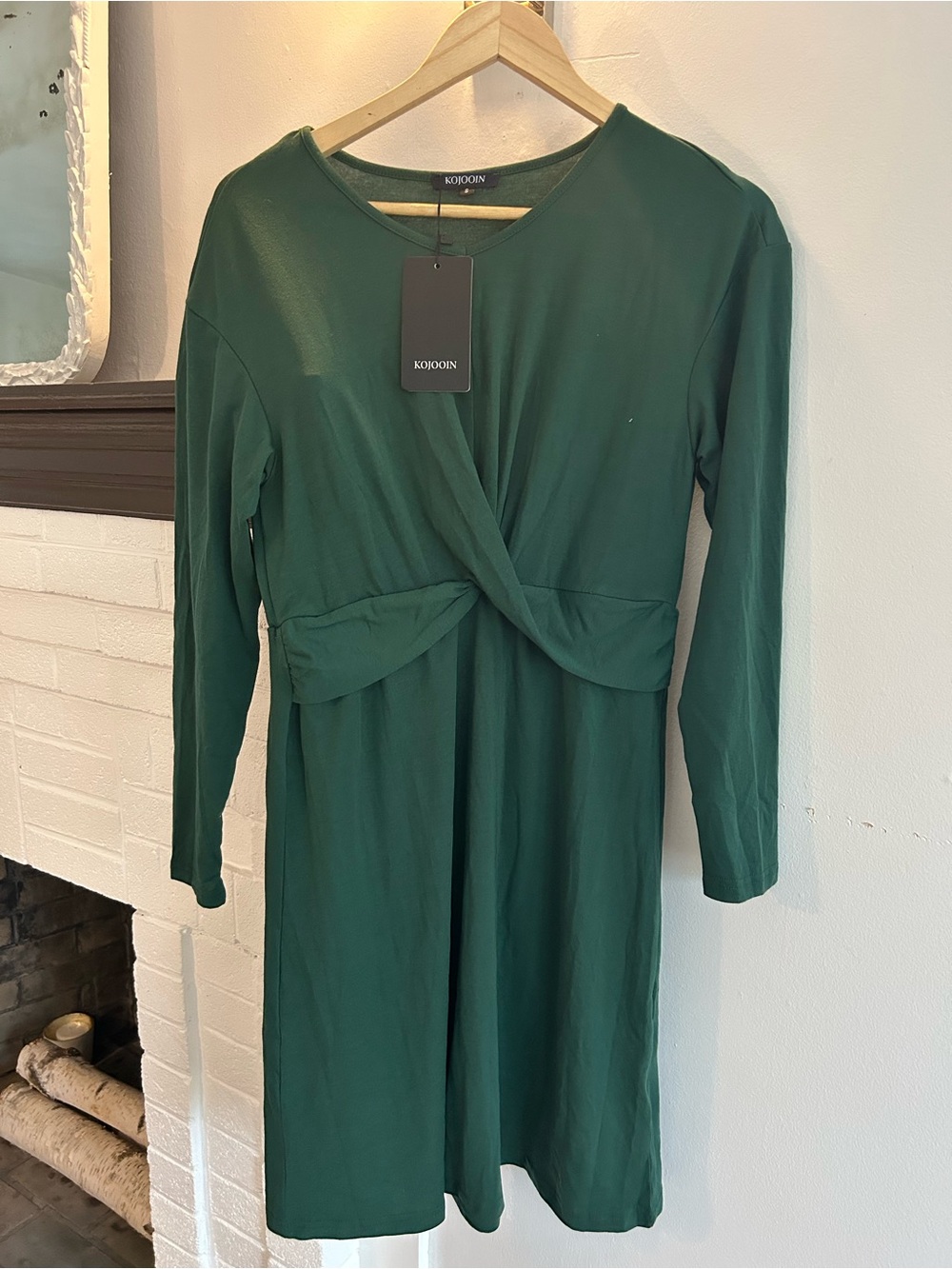 KOJOOIN Emerald Green Long-Sleeve Twist-Waist Dress